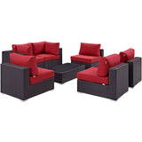 Convene 7 Piece Outdoor Patio Sectional Set Espresso Red EEI-2164-EXP-RED-SET