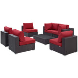 Convene 7 Piece Outdoor Patio Sectional Set Espresso Red EEI-2164-EXP-RED-SET