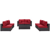 Convene 7 Piece Outdoor Patio Sectional Set Espresso Red EEI-2164-EXP-RED-SET