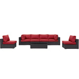 Convene 7 Piece Outdoor Patio Sectional Set Espresso Red EEI-2164-EXP-RED-SET