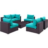 Convene 7 Piece Outdoor Patio Sectional Set Espresso Turquoise EEI-2164-EXP-TRQ-SET