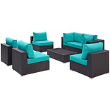 Convene 7 Piece Outdoor Patio Sectional Set Espresso Turquoise EEI-2164-EXP-TRQ-SET