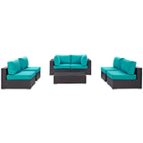 Convene 7 Piece Outdoor Patio Sectional Set Espresso Turquoise EEI-2164-EXP-TRQ-SET