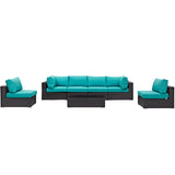 Convene 7 Piece Outdoor Patio Sectional Set Espresso Turquoise EEI-2164-EXP-TRQ-SET