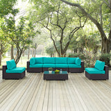 Convene 7 Piece Outdoor Patio Sectional Set Espresso Turquoise EEI-2164-EXP-TRQ-SET