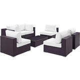 Convene 7 Piece Outdoor Patio Sectional Set Espresso White EEI-2164-EXP-WHI-SET