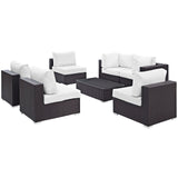 Convene 7 Piece Outdoor Patio Sectional Set Espresso White EEI-2164-EXP-WHI-SET