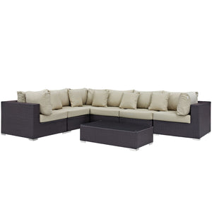 Convene 7 Piece Outdoor Patio Sectional Set Espresso Beige EEI-2168-EXP-BEI-SET