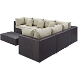 Convene 7 Piece Outdoor Patio Sectional Set Espresso Beige EEI-2168-EXP-BEI-SET