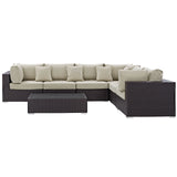 Convene 7 Piece Outdoor Patio Sectional Set Espresso Beige EEI-2168-EXP-BEI-SET