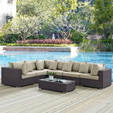 Convene 7 Piece Outdoor Patio Sectional Set Espresso Beige EEI-2168-EXP-BEI-SET