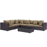 Convene 7 Piece Outdoor Patio Sectional Set Espresso Mocha EEI-2168-EXP-MOC-SET