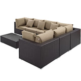 Convene 7 Piece Outdoor Patio Sectional Set Espresso Mocha EEI-2168-EXP-MOC-SET