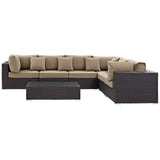 Convene 7 Piece Outdoor Patio Sectional Set Espresso Mocha EEI-2168-EXP-MOC-SET