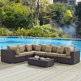 Convene 7 Piece Outdoor Patio Sectional Set Espresso Mocha EEI-2168-EXP-MOC-SET