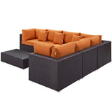 Convene 7 Piece Outdoor Patio Sectional Set Expresso Orange EEI-2168-EXP-ORA-SET