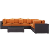 Convene 7 Piece Outdoor Patio Sectional Set Expresso Orange EEI-2168-EXP-ORA-SET