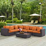 Convene 7 Piece Outdoor Patio Sectional Set Expresso Orange EEI-2168-EXP-ORA-SET