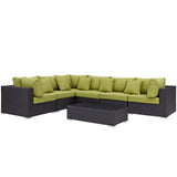 Convene 7 Piece Outdoor Patio Sectional Set Expresso Peridot EEI-2168-EXP-PER-SET