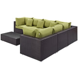 Convene 7 Piece Outdoor Patio Sectional Set Expresso Peridot EEI-2168-EXP-PER-SET