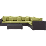 Convene 7 Piece Outdoor Patio Sectional Set Expresso Peridot EEI-2168-EXP-PER-SET