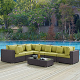 Convene 7 Piece Outdoor Patio Sectional Set Expresso Peridot EEI-2168-EXP-PER-SET