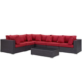 Convene 7 Piece Outdoor Patio Sectional Set Expresso Red EEI-2168-EXP-RED-SET