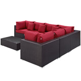 Convene 7 Piece Outdoor Patio Sectional Set Expresso Red EEI-2168-EXP-RED-SET