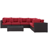 Convene 7 Piece Outdoor Patio Sectional Set Expresso Red EEI-2168-EXP-RED-SET