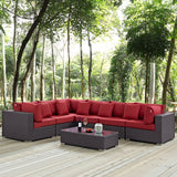 Convene 7 Piece Outdoor Patio Sectional Set Expresso Red EEI-2168-EXP-RED-SET