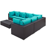 Convene 7 Piece Outdoor Patio Sectional Set Expresso Turquoise EEI-2168-EXP-TRQ-SET