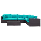 Convene 7 Piece Outdoor Patio Sectional Set Expresso Turquoise EEI-2168-EXP-TRQ-SET