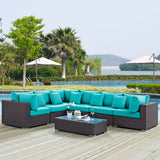 Convene 7 Piece Outdoor Patio Sectional Set Expresso Turquoise EEI-2168-EXP-TRQ-SET