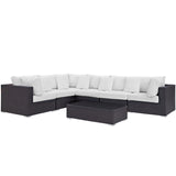 Convene 7 Piece Outdoor Patio Sectional Set Espresso White EEI-2168-EXP-WHI-SET