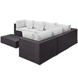 Convene 7 Piece Outdoor Patio Sectional Set Espresso White EEI-2168-EXP-WHI-SET