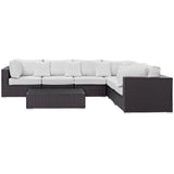 Convene 7 Piece Outdoor Patio Sectional Set Espresso White EEI-2168-EXP-WHI-SET