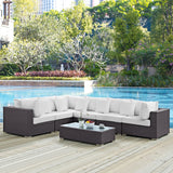 Convene 7 Piece Outdoor Patio Sectional Set Espresso White EEI-2168-EXP-WHI-SET