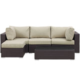 Convene 5 Piece Outdoor Patio Sectional Set Espresso Beige EEI-2172-EXP-BEI-SET