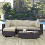 Convene 5 Piece Outdoor Patio Sectional Set Espresso Beige EEI-2172-EXP-BEI-SET