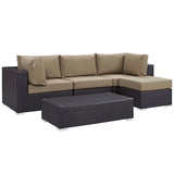 Convene 5 Piece Outdoor Patio Sectional Set Espresso Mocha EEI-2172-EXP-MOC-SET