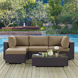 Convene 5 Piece Outdoor Patio Sectional Set Espresso Mocha EEI-2172-EXP-MOC-SET