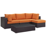 Convene 5 Piece Outdoor Patio Sectional Set Espresso Orange EEI-2172-EXP-ORA-SET