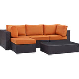 Convene 5 Piece Outdoor Patio Sectional Set Espresso Orange EEI-2172-EXP-ORA-SET