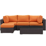 Convene 5 Piece Outdoor Patio Sectional Set Espresso Orange EEI-2172-EXP-ORA-SET