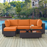 Convene 5 Piece Outdoor Patio Sectional Set Espresso Orange EEI-2172-EXP-ORA-SET