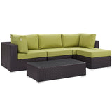 Convene 5 Piece Outdoor Patio Sectional Set Espresso Peridot EEI-2172-EXP-PER-SET