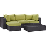 Convene 5 Piece Outdoor Patio Sectional Set Espresso Peridot EEI-2172-EXP-PER-SET