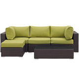 Convene 5 Piece Outdoor Patio Sectional Set Espresso Peridot EEI-2172-EXP-PER-SET