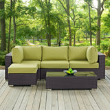 Convene 5 Piece Outdoor Patio Sectional Set Espresso Peridot EEI-2172-EXP-PER-SET