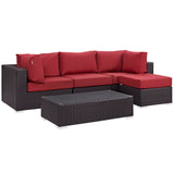 Convene 5 Piece Outdoor Patio Sectional Set Espresso Red EEI-2172-EXP-RED-SET